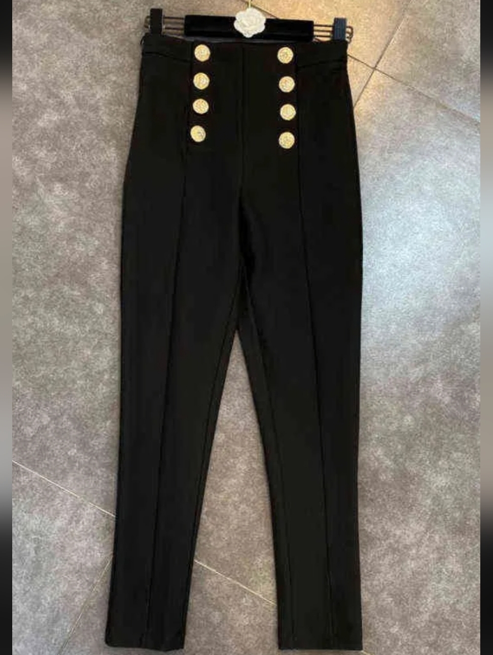 Zara Black High-Waist Skinny Pants with Gold Button Detail